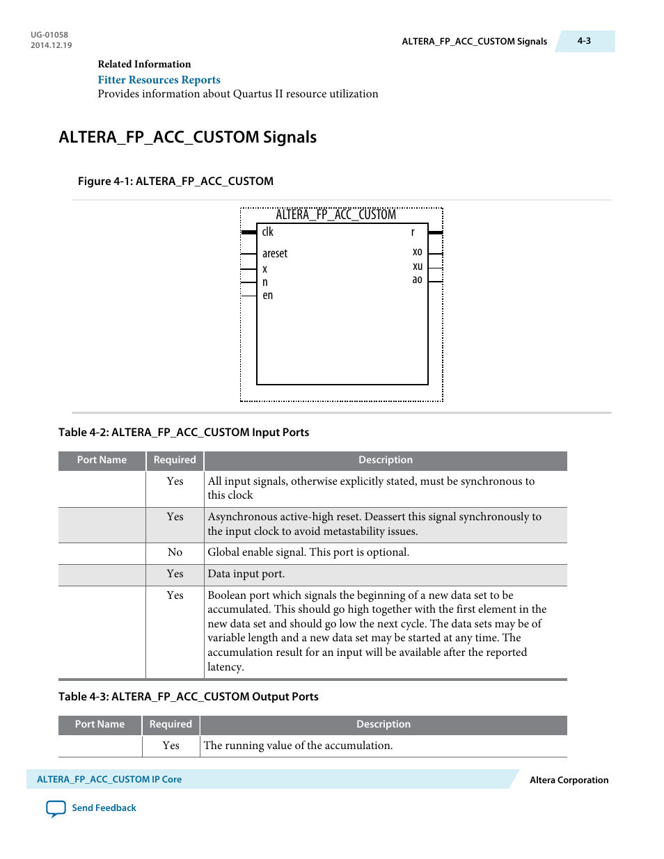 Altera_fp_acc_custom signals, Altera_fp_acc_custom signals -3, Altera_fp_acc_custom | Altera Floating-Point User Manual | Page 44 / 157