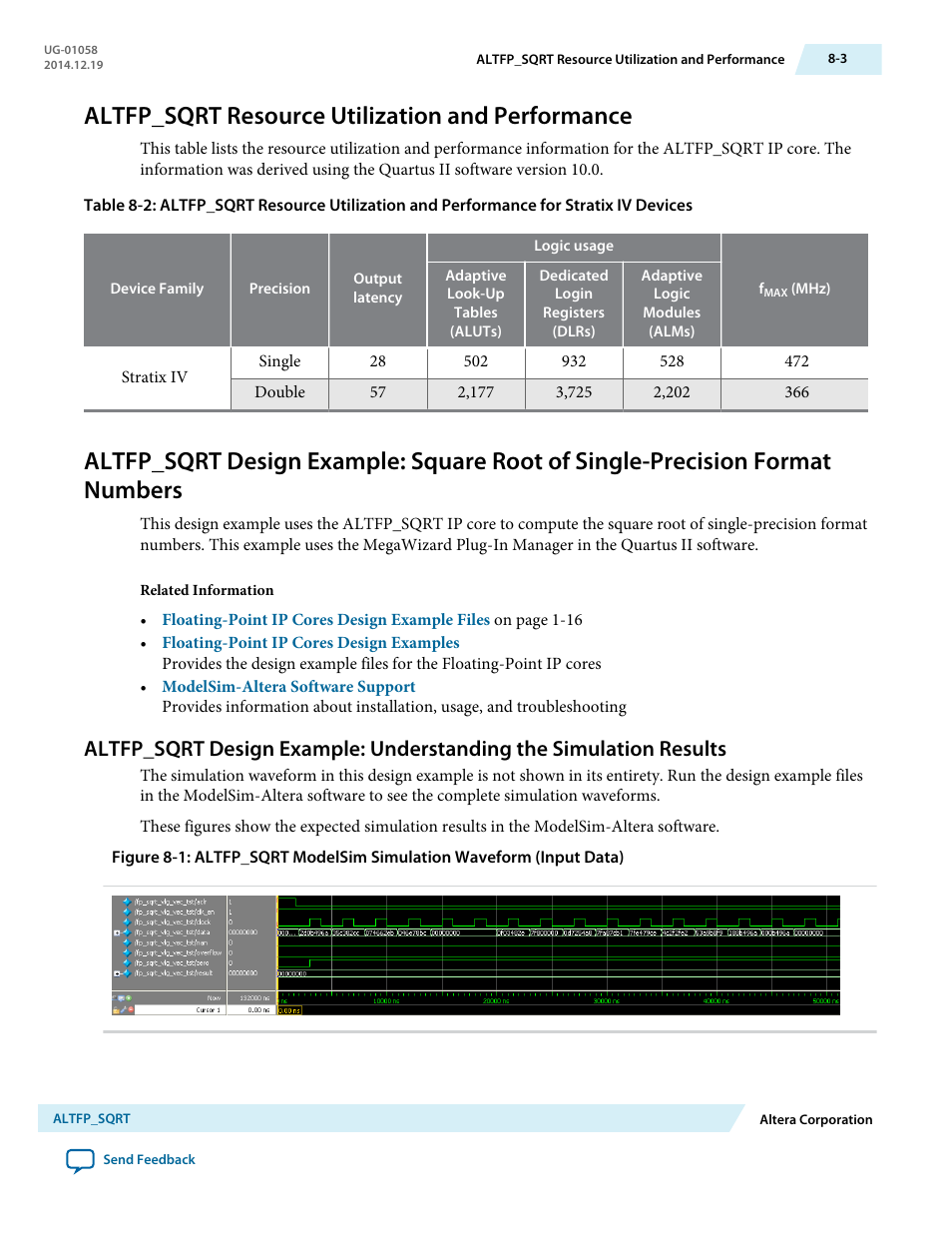 Altfp_sqrt resource utilization and performance, Altfp_sqrt resource utilization and performance -3 | Altera Floating-Point User Manual | Page 71 / 157