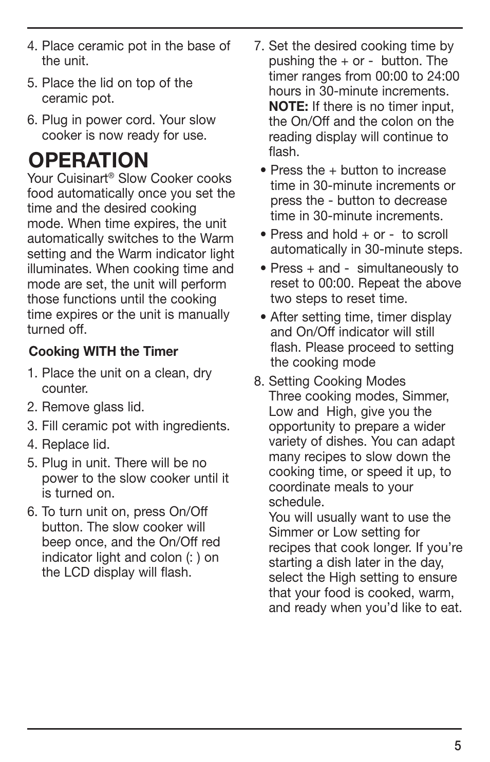 Operation | Cuisinart SC-400 User Manual | Page 5 / 13