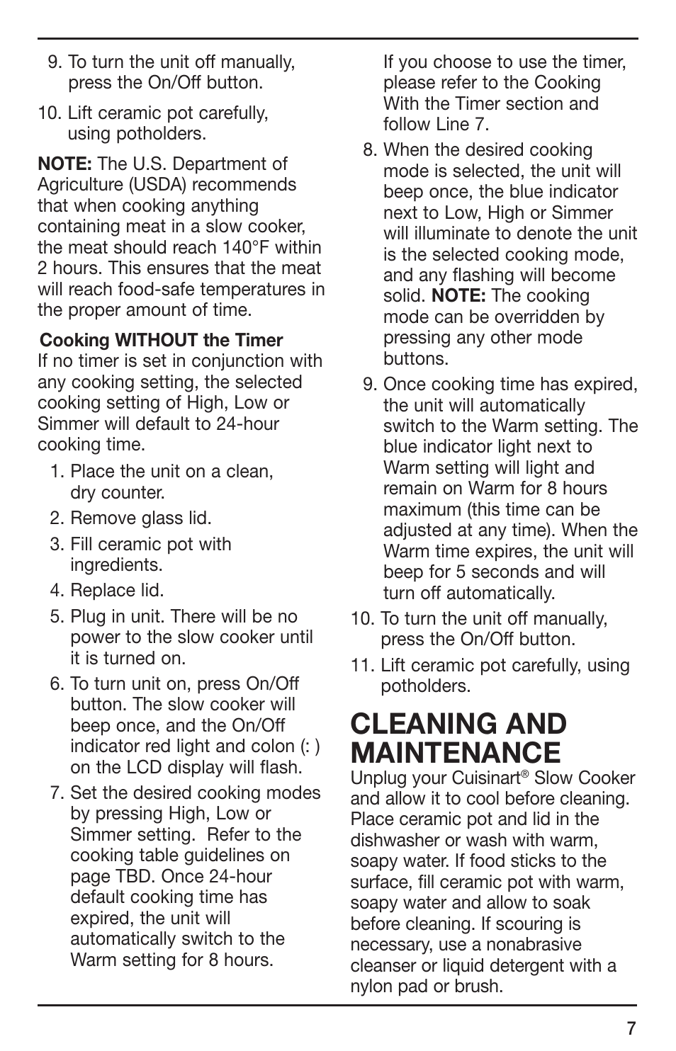 Cleaning and maintenance | Cuisinart SC-400 User Manual | Page 7 / 13