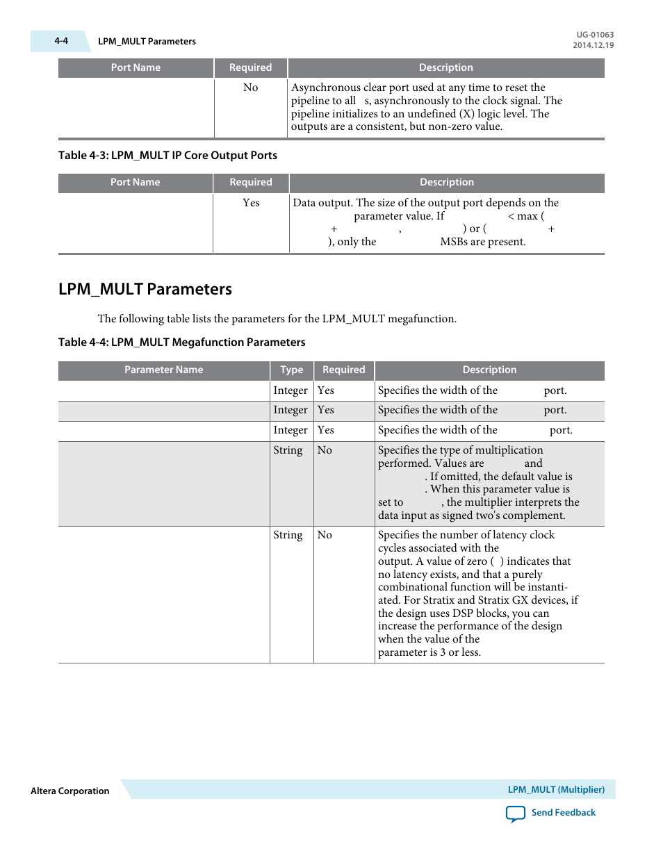 Lpm_mult parameters, Lpm_mult parameters -4 | Altera Integer Arithmetic IP User Manual | Page 35 / 157