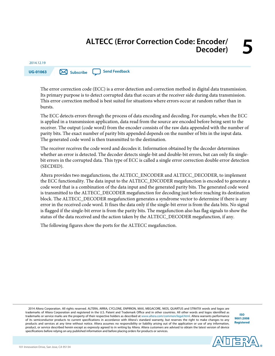 Altecc (error correction code: encoder/decoder), Altecc (error correction code: encoder/decoder) -1, Altecc (error correction code: encoder/ decoder) | Altera Integer Arithmetic IP User Manual | Page 39 / 157