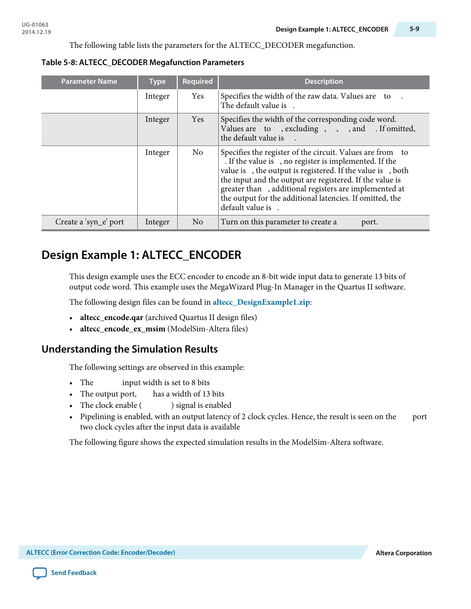 Design example 1: altecc_encoder, Understanding the simulation results, Design example 1: altecc_encoder -9 | Understanding the simulation results -9 | Altera Integer Arithmetic IP User Manual | Page 47 / 157