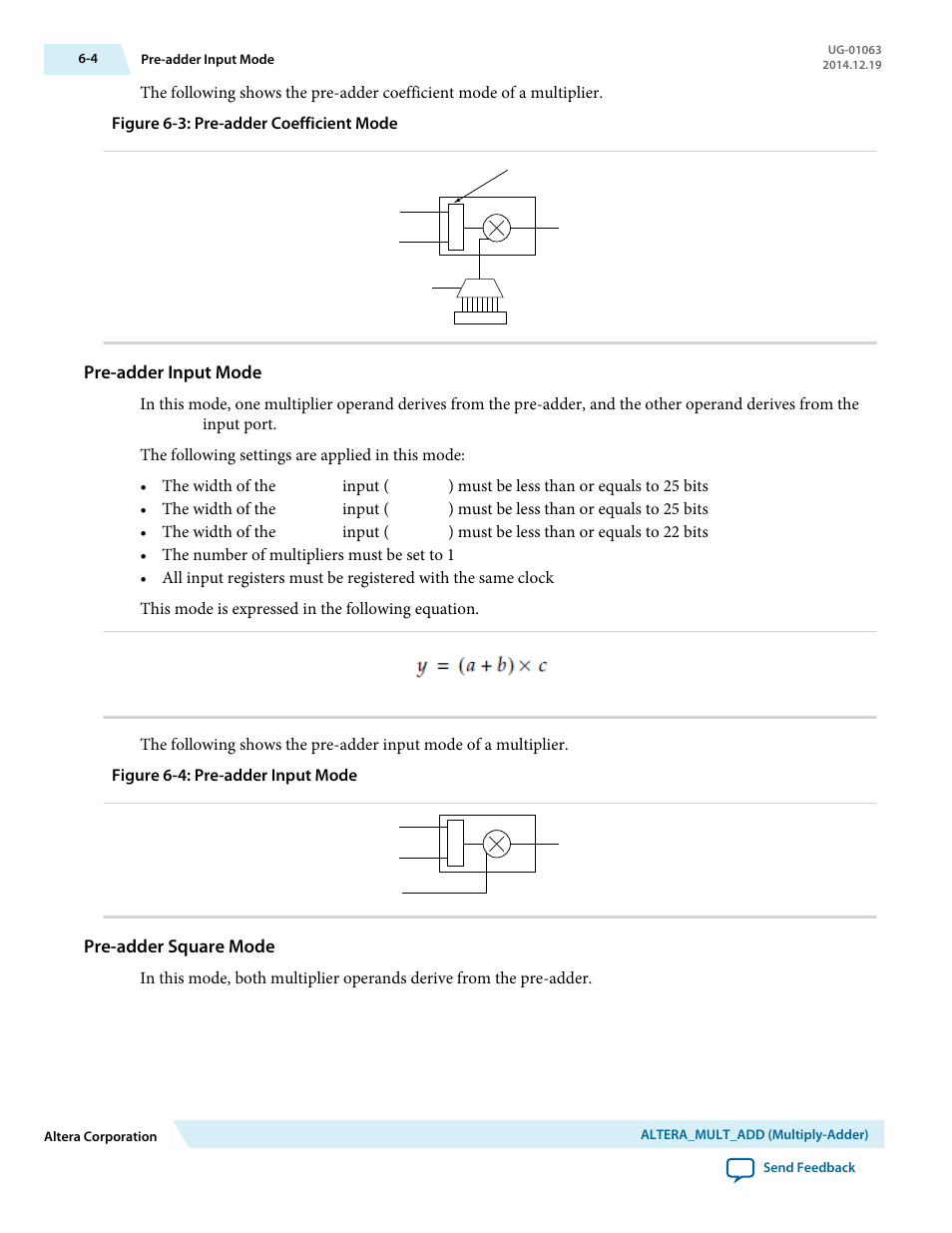 Pre-adder input mode, Pre-adder square mode | Altera Integer Arithmetic IP User Manual | Page 57 / 157