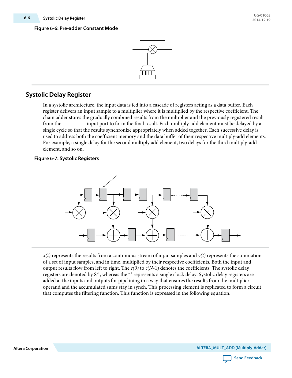 Systolic delay register, Systolic delay register -6, Figure 6-6: pre-adder constant mode | Whereas the | Altera Integer Arithmetic IP User Manual | Page 59 / 157