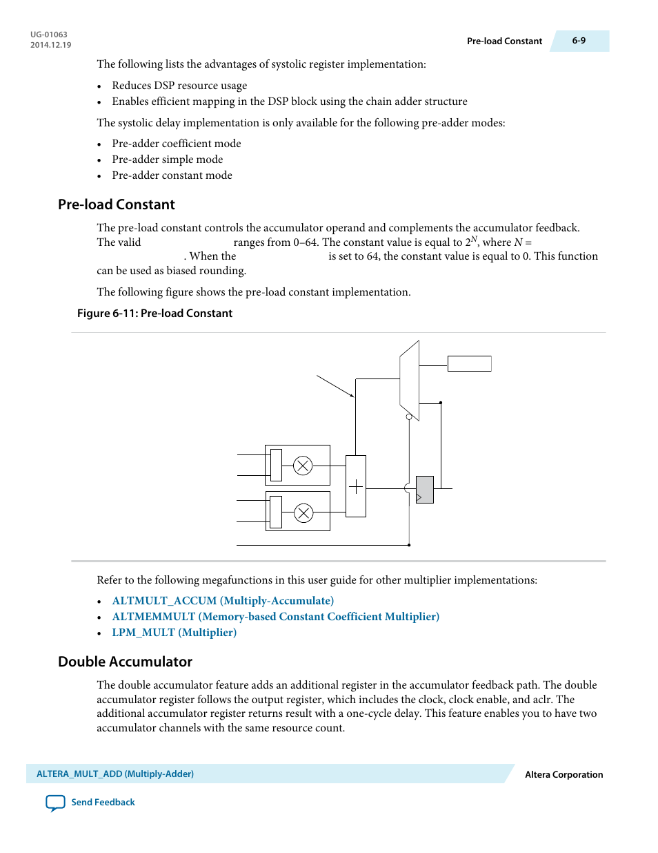 Pre-load constant, Double accumulator, Pre-load constant -9 | Double accumulator -9 | Altera Integer Arithmetic IP User Manual | Page 62 / 157