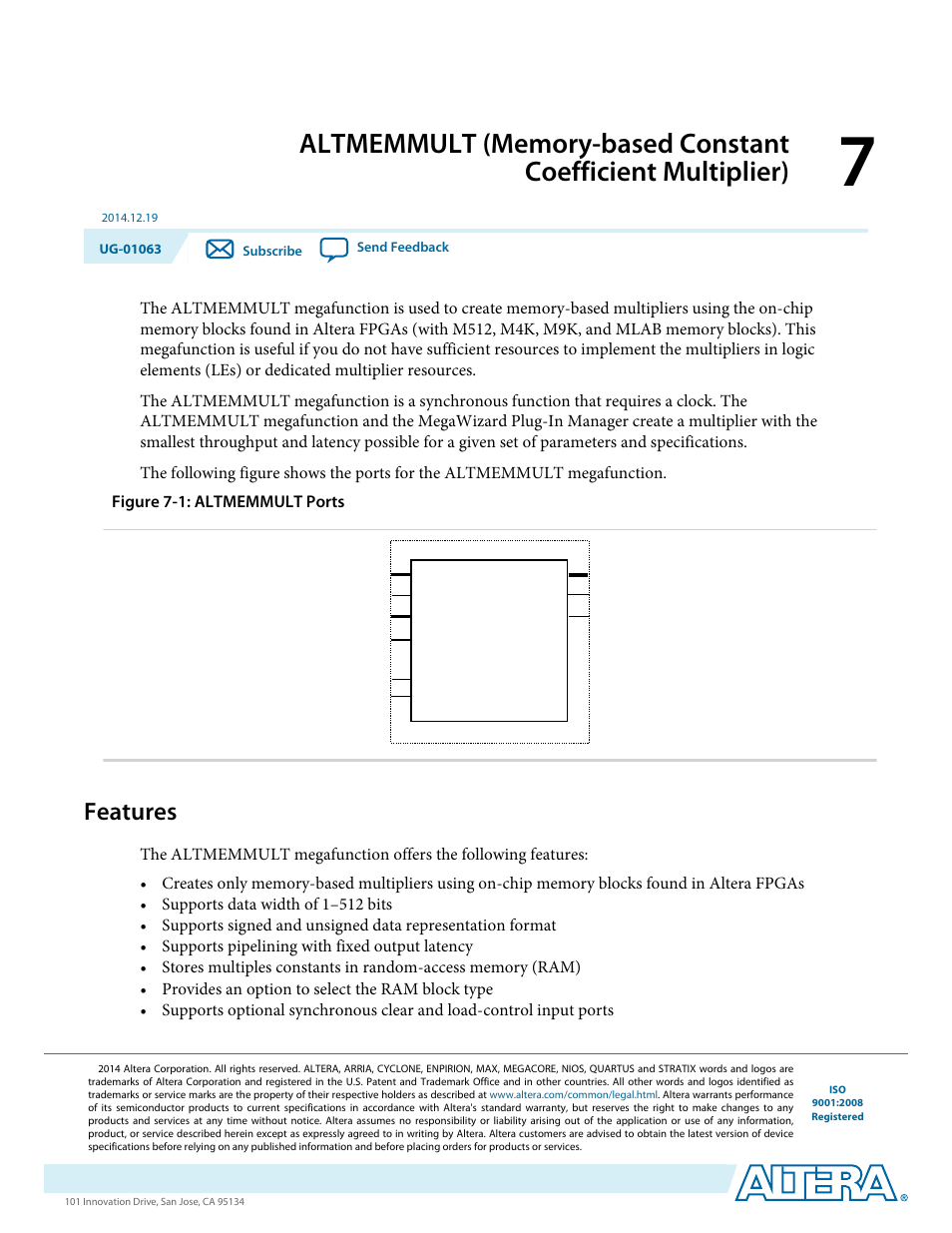 Features, Features -1, Altmemmult (memory-based constant | Coefficient multiplier) | Altera Integer Arithmetic IP User Manual | Page 74 / 157
