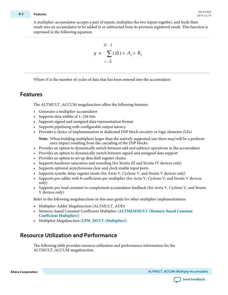 Features, Resource utilization and performance, Features -2 | Resource utilization and performance -2 | Altera Integer Arithmetic IP User Manual | Page 83 / 157