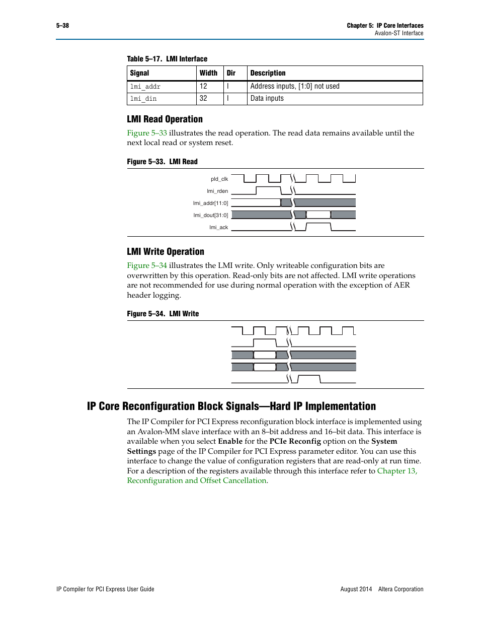 Lmi read operation, Lmi write operation | Altera IP Compiler for PCI Express User Manual | Page 124 / 372