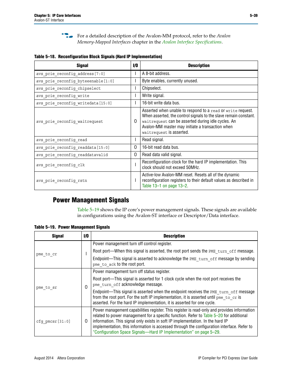 Power management signals | Altera IP Compiler for PCI Express User Manual | Page 125 / 372