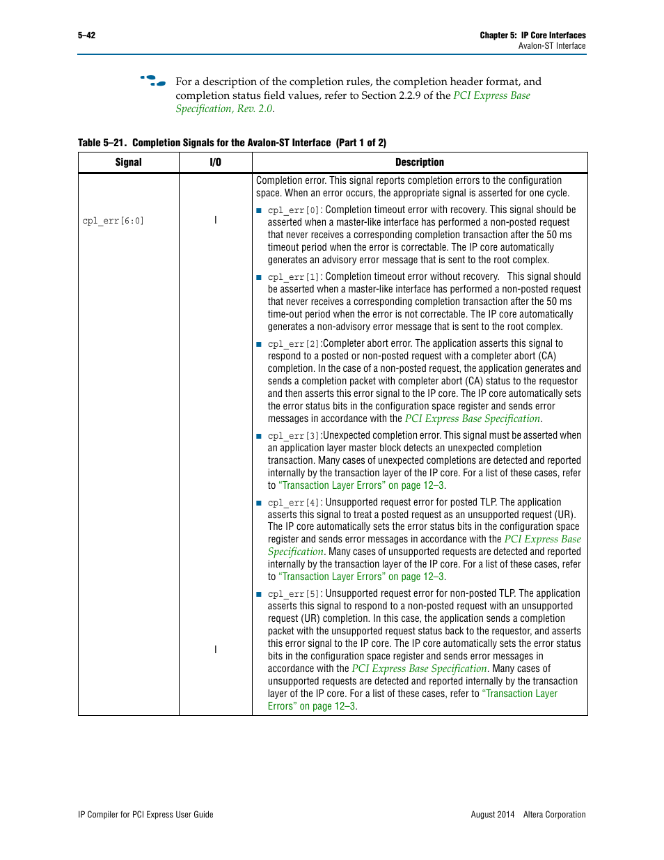 Completion signals for the avalon | Altera IP Compiler for PCI Express User Manual | Page 128 / 372