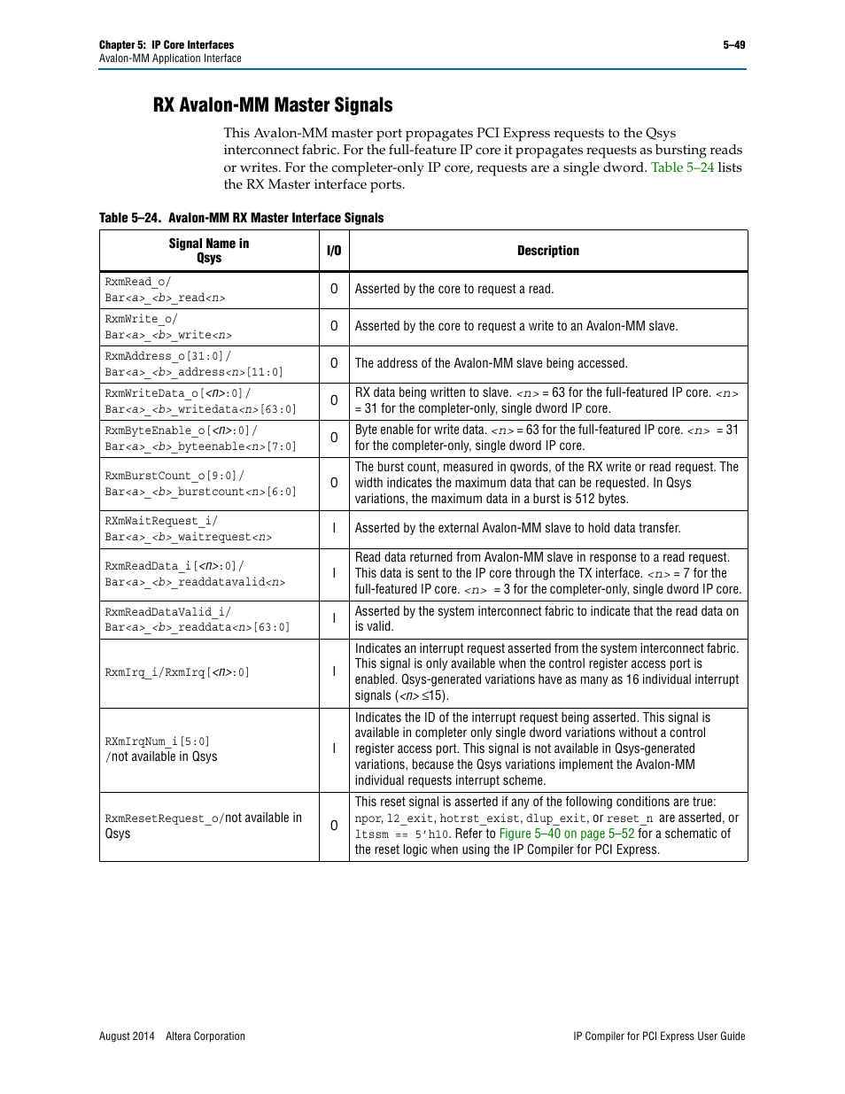Rx avalon-mm master signals | Altera IP Compiler for PCI Express User Manual | Page 135 / 372