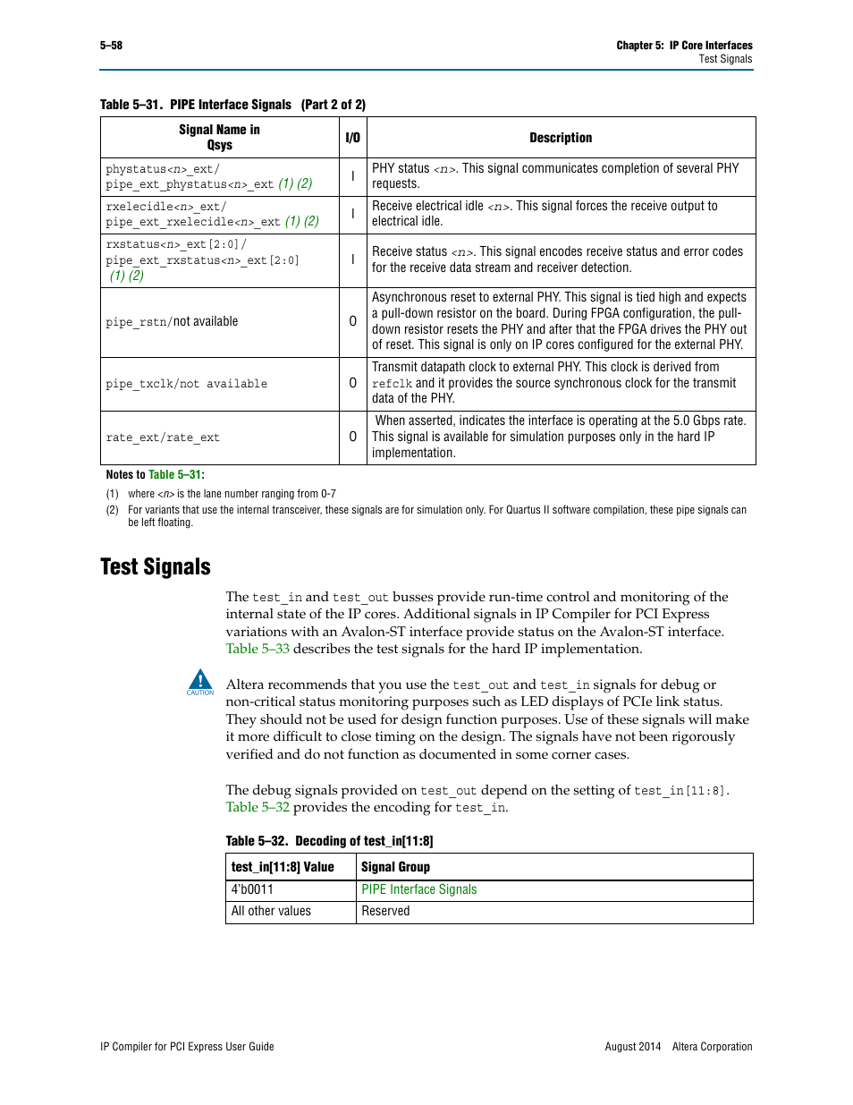 Test signals | Altera IP Compiler for PCI Express User Manual | Page 144 / 372