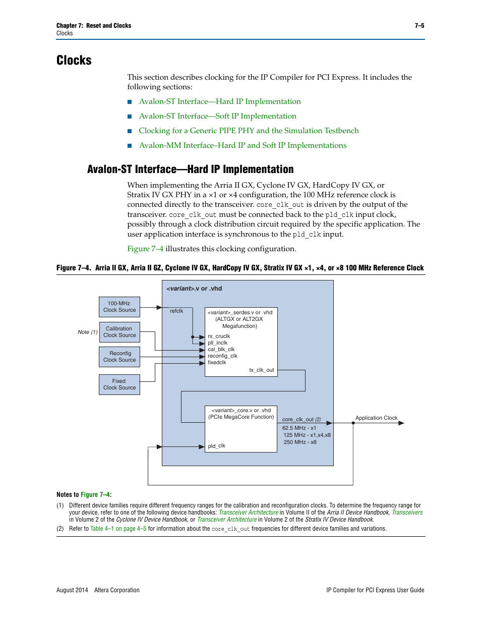 Clocks, Avalon-st interface—hard ip implementation, Is also provided in | Altera IP Compiler for PCI Express User Manual | Page 169 / 372