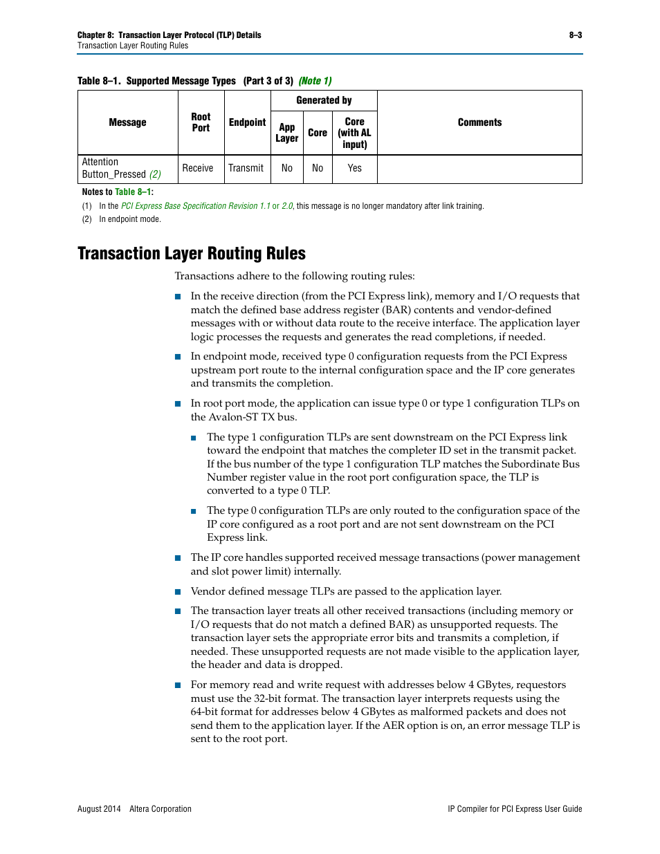 Transaction layer routing rules, Note 1) | Altera IP Compiler for PCI Express User Manual | Page 179 / 372