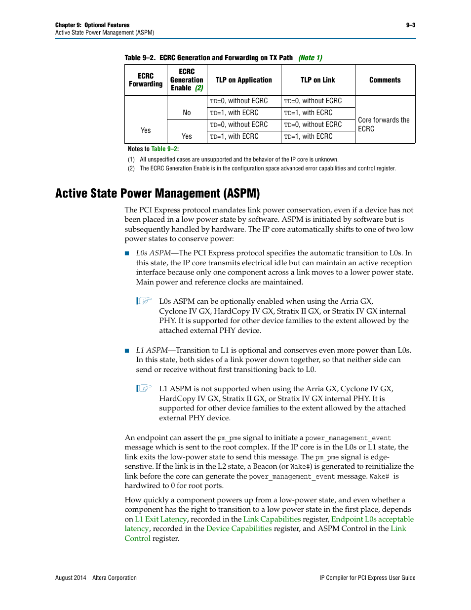 Active state power management (aspm), Tx path, Note 1) | Altera IP Compiler for PCI Express User Manual | Page 185 / 372