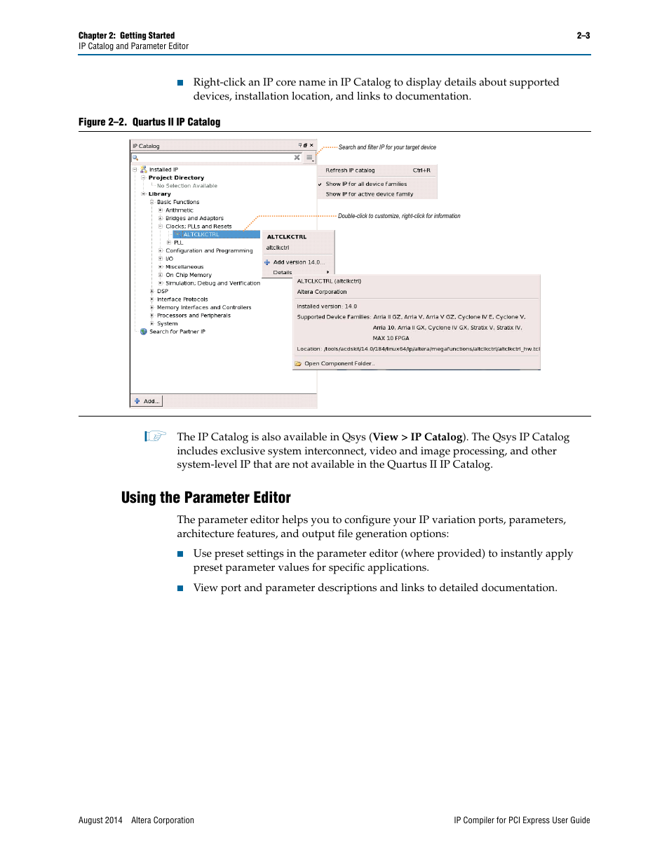Using the parameter editor | Altera IP Compiler for PCI Express User Manual | Page 19 / 372