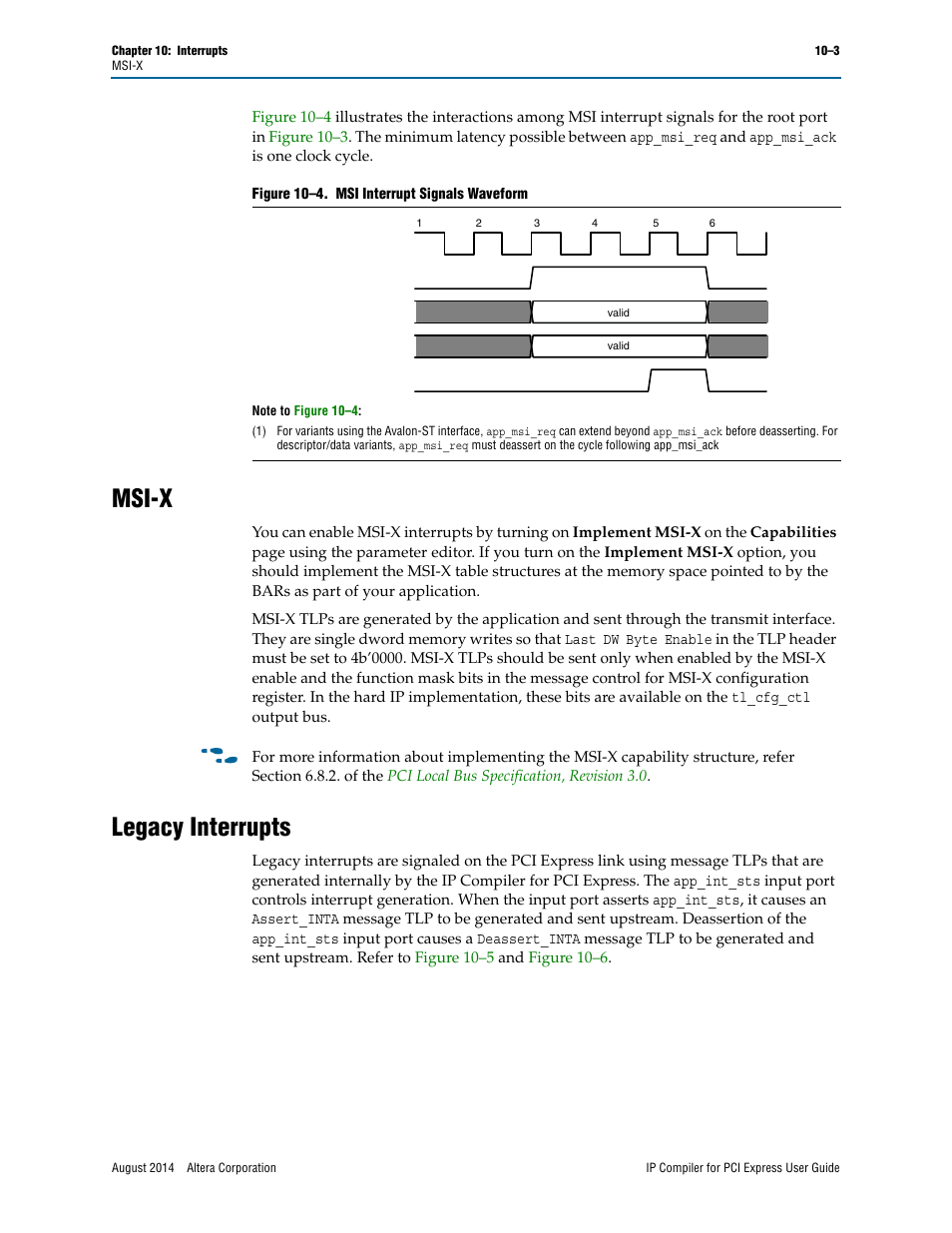 Msi-x, Legacy interrupts | Altera IP Compiler for PCI Express User Manual | Page 193 / 372