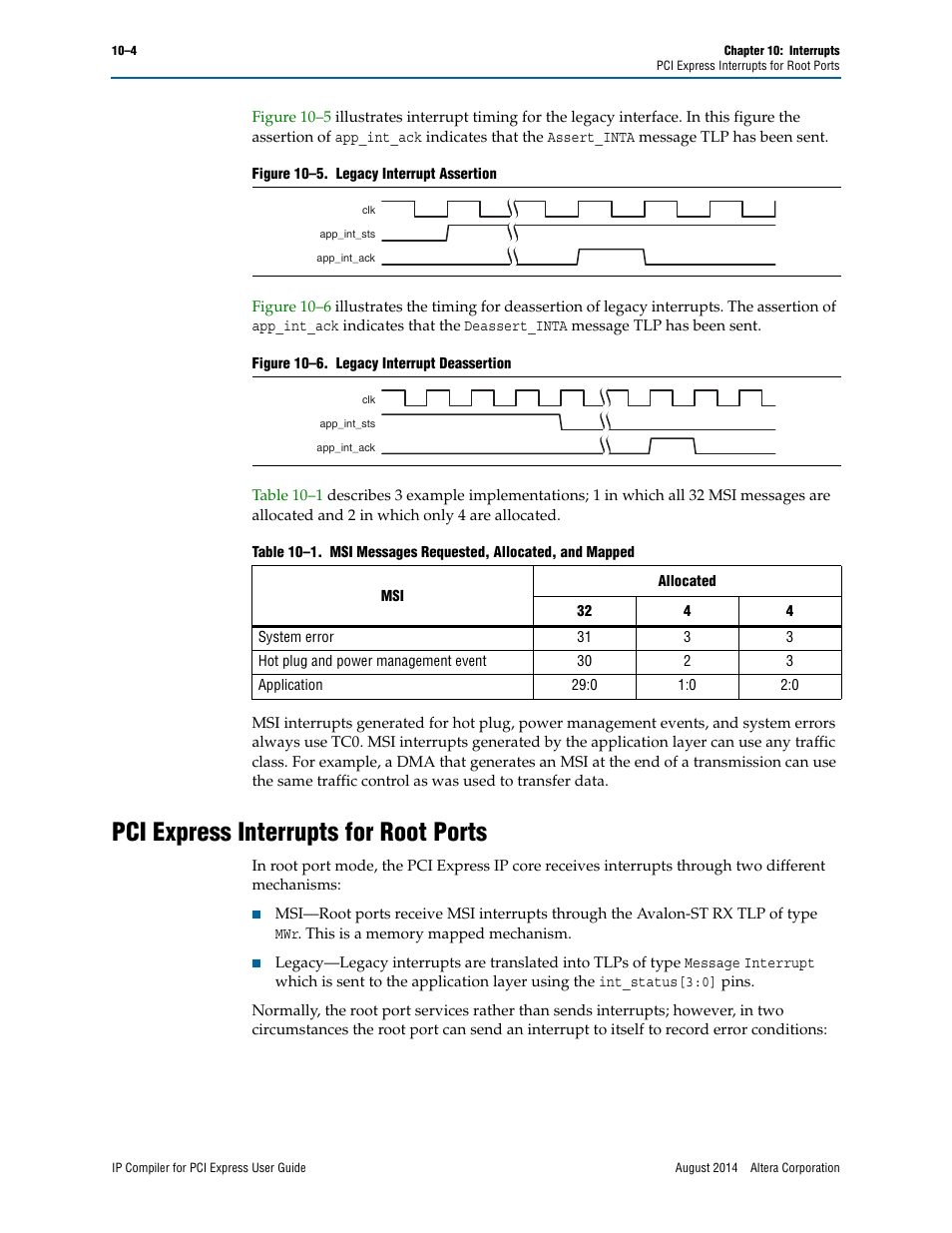 Pci express interrupts for root ports, Figure 10–5, Figure 10–6 | Altera IP Compiler for PCI Express User Manual | Page 194 / 372