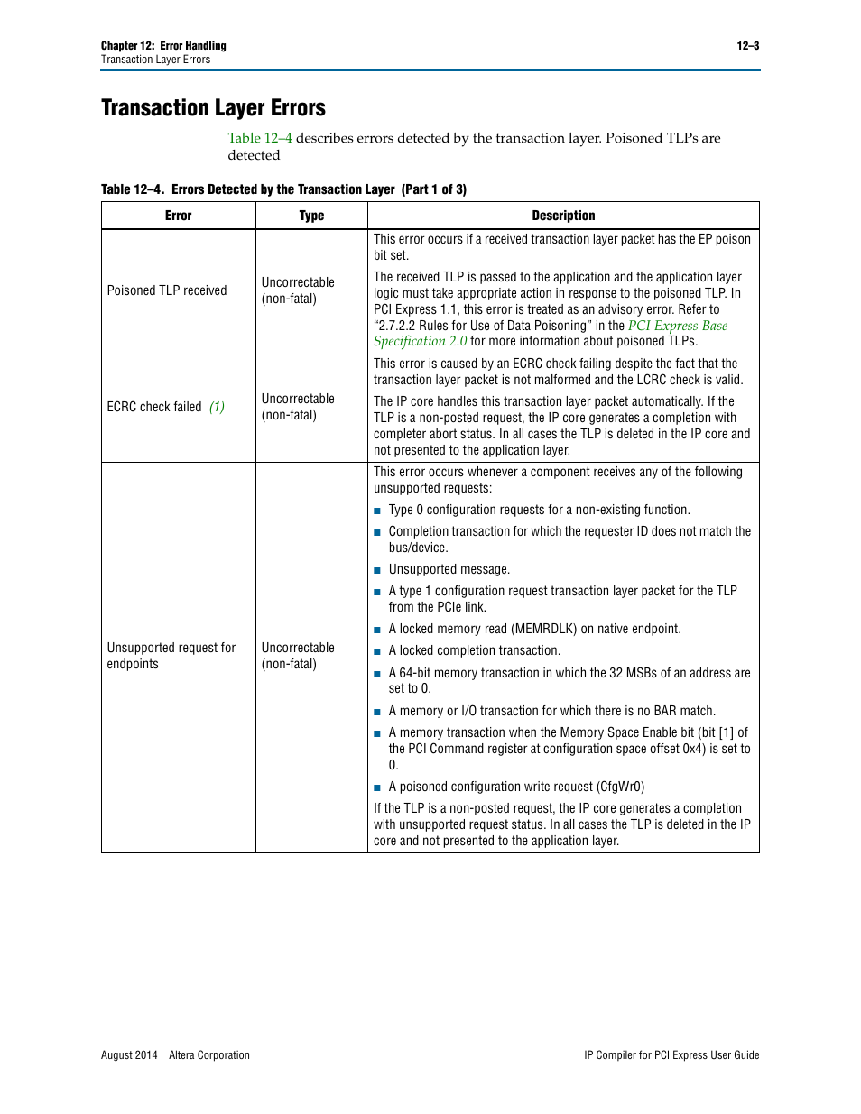 Transaction layer errors, Transaction layer | Altera IP Compiler for PCI Express User Manual | Page 205 / 372