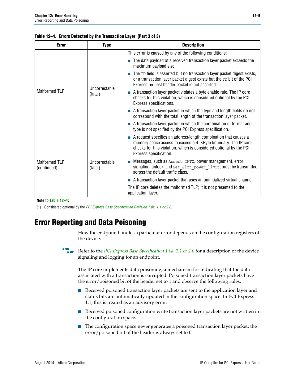 Error reporting and data poisoning, Fcpe) | Altera IP Compiler for PCI Express User Manual | Page 207 / 372