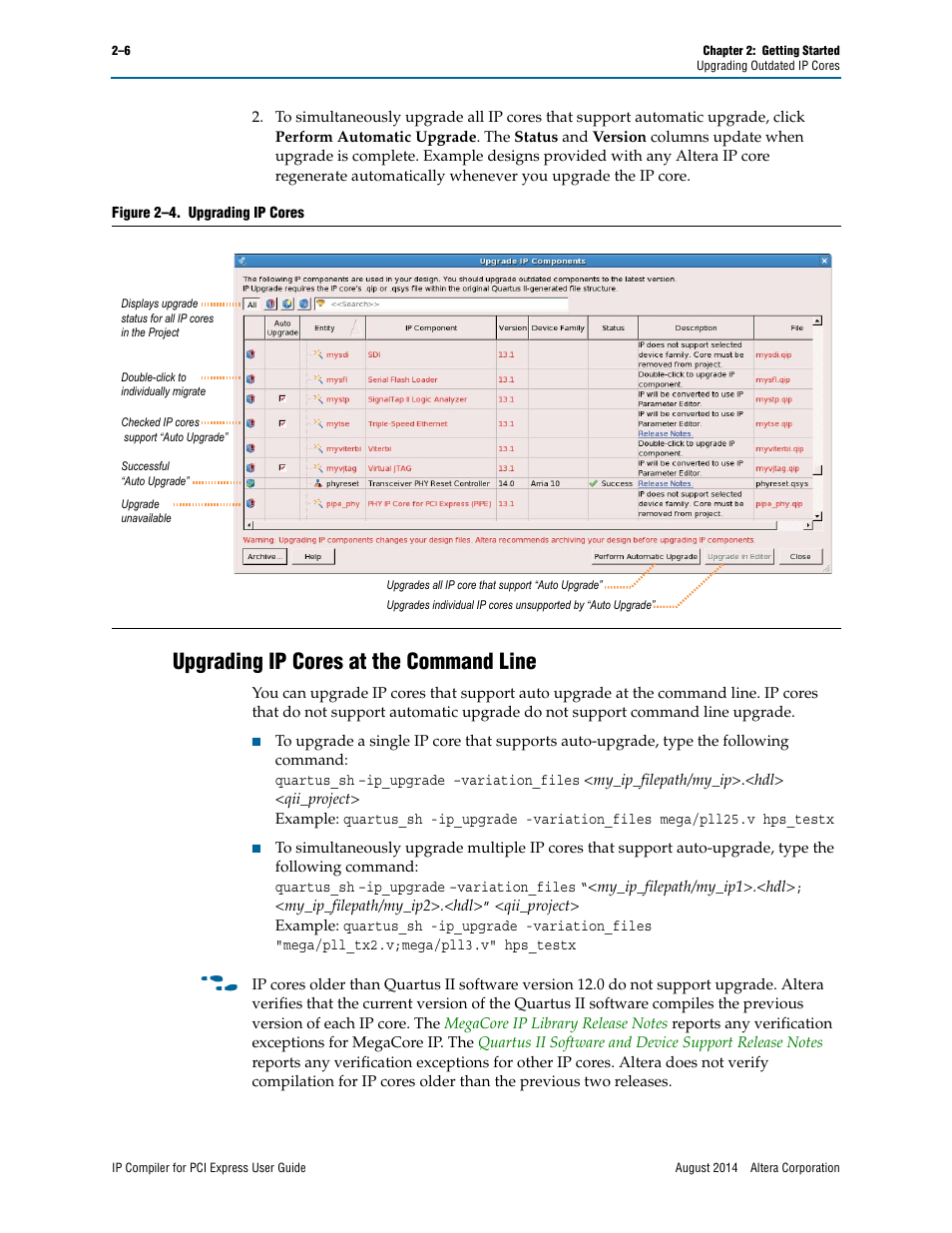 Upgrading ip cores at the command line | Altera IP Compiler for PCI Express User Manual | Page 22 / 372