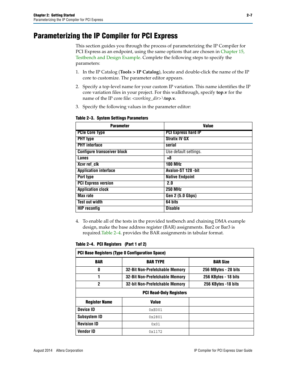 Parameterizing the ip compiler for pci express | Altera IP Compiler for PCI Express User Manual | Page 23 / 372