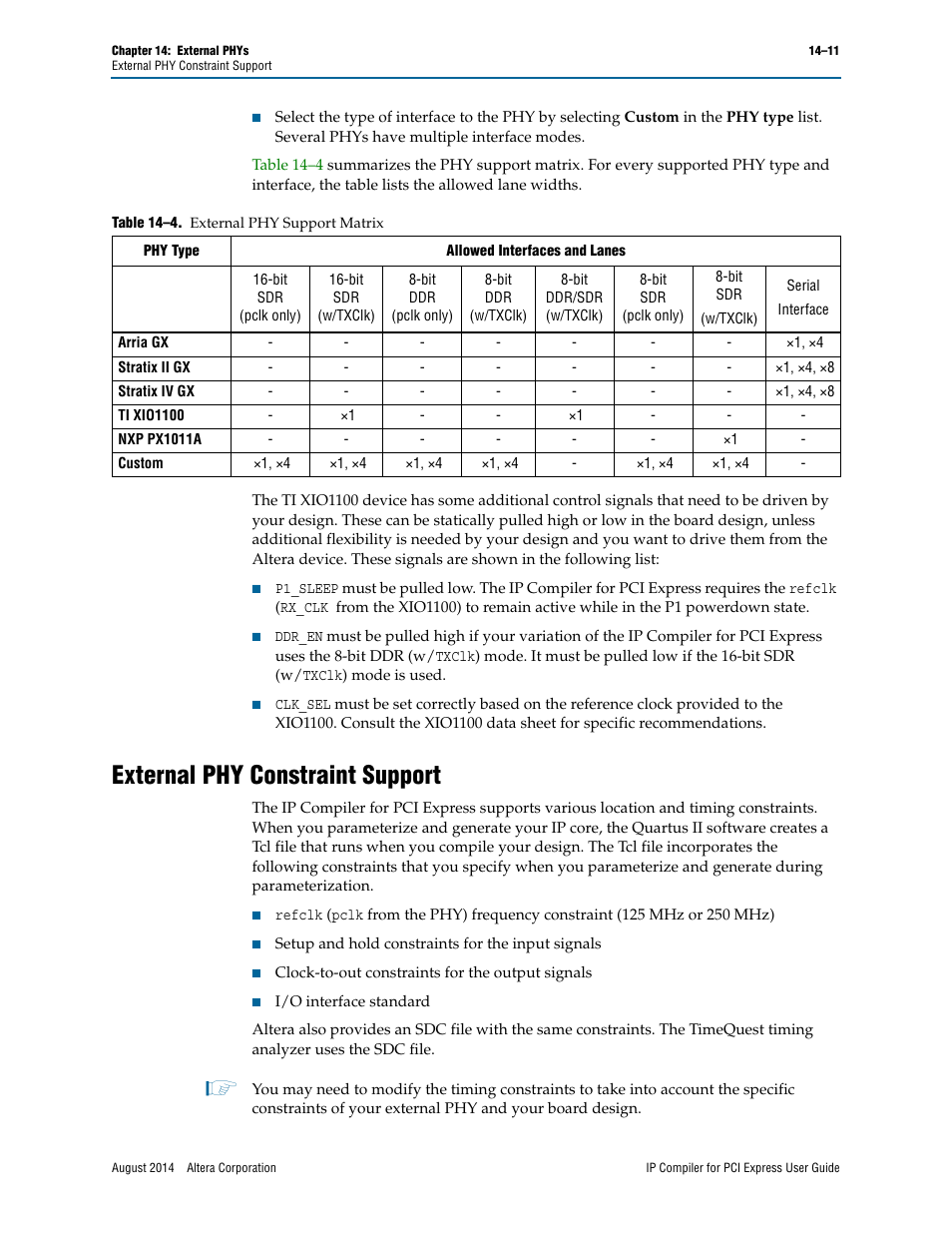 External phy constraint support | Altera IP Compiler for PCI Express User Manual | Page 231 / 372