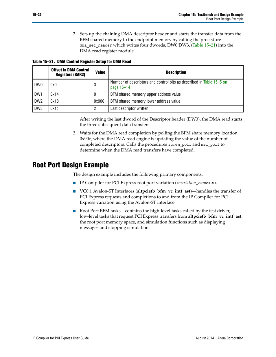 Root port design example | Altera IP Compiler for PCI Express User Manual | Page 254 / 372