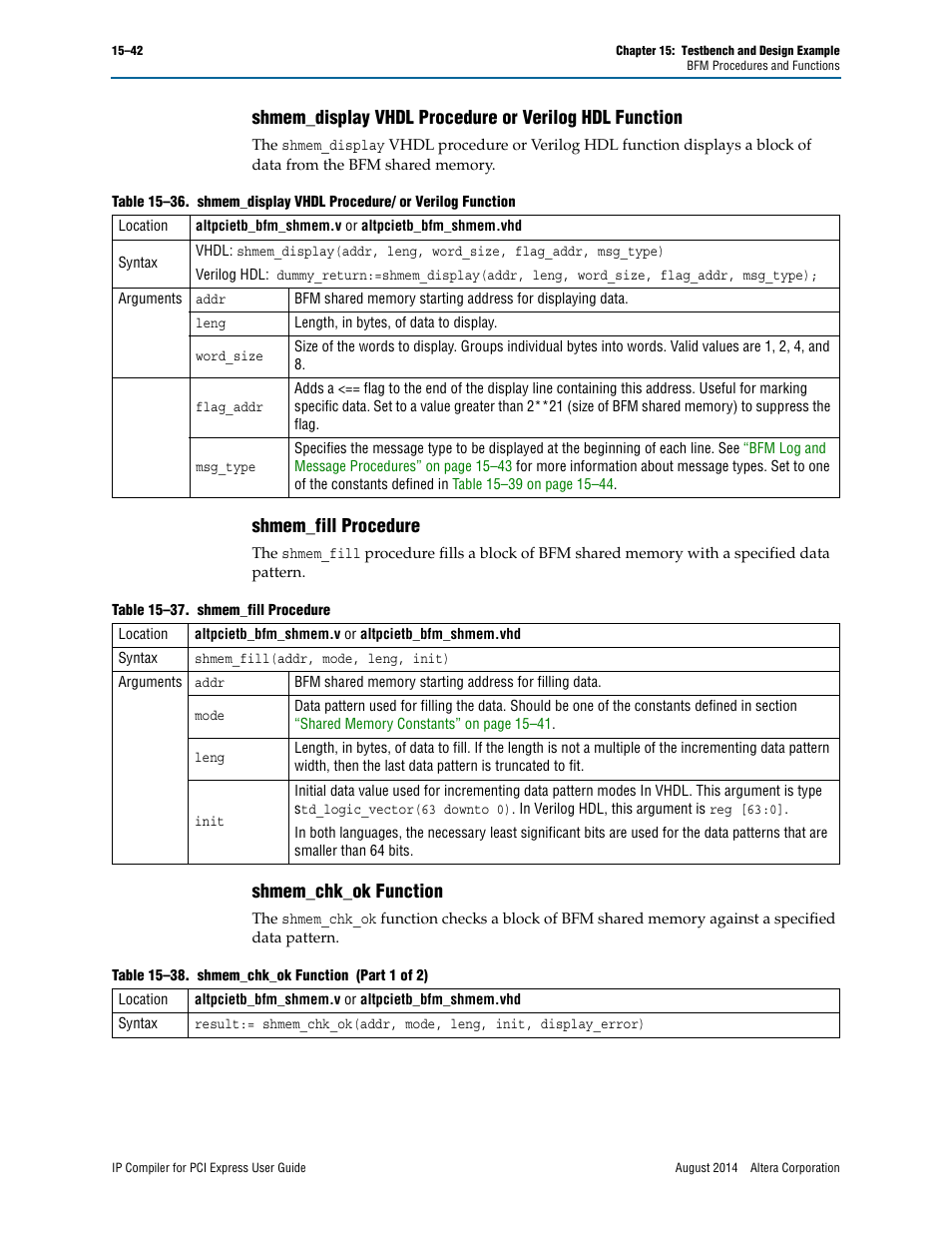 Shmem_fill procedure, Shmem_chk_ok function | Altera IP Compiler for PCI Express User Manual | Page 274 / 372