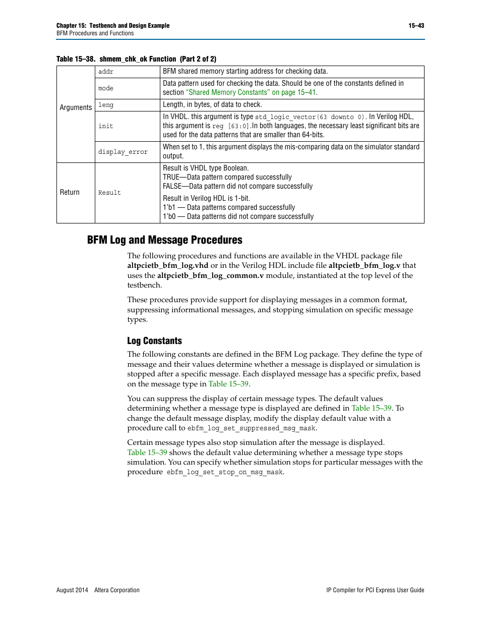 Bfm log and message procedures, Log constants, Bfm log and | For more in | Altera IP Compiler for PCI Express User Manual | Page 275 / 372