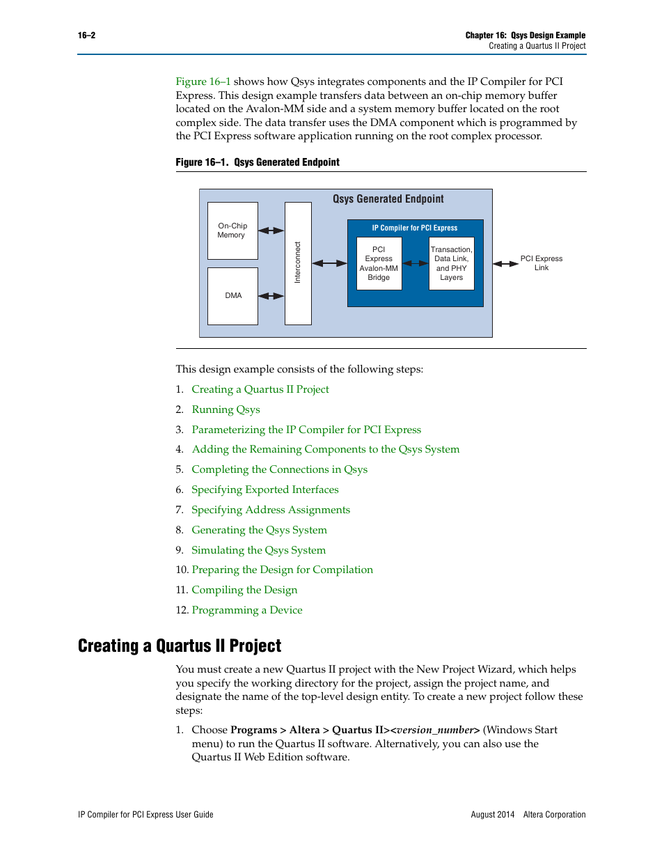 Creating a quartus ii project | Altera IP Compiler for PCI Express User Manual | Page 290 / 372