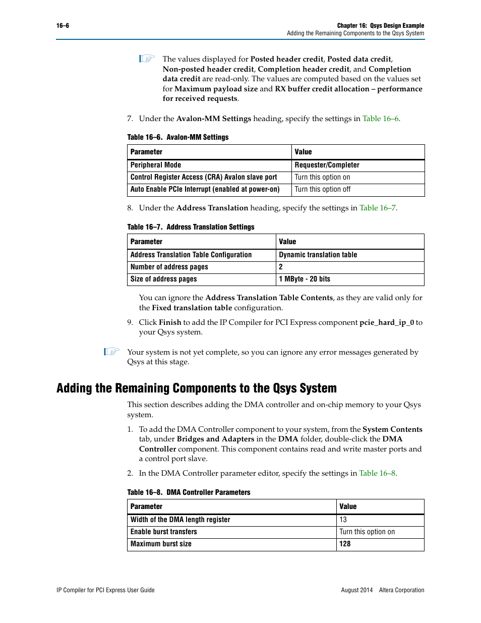 Adding the remaining components to the qsys system | Altera IP Compiler for PCI Express User Manual | Page 294 / 372