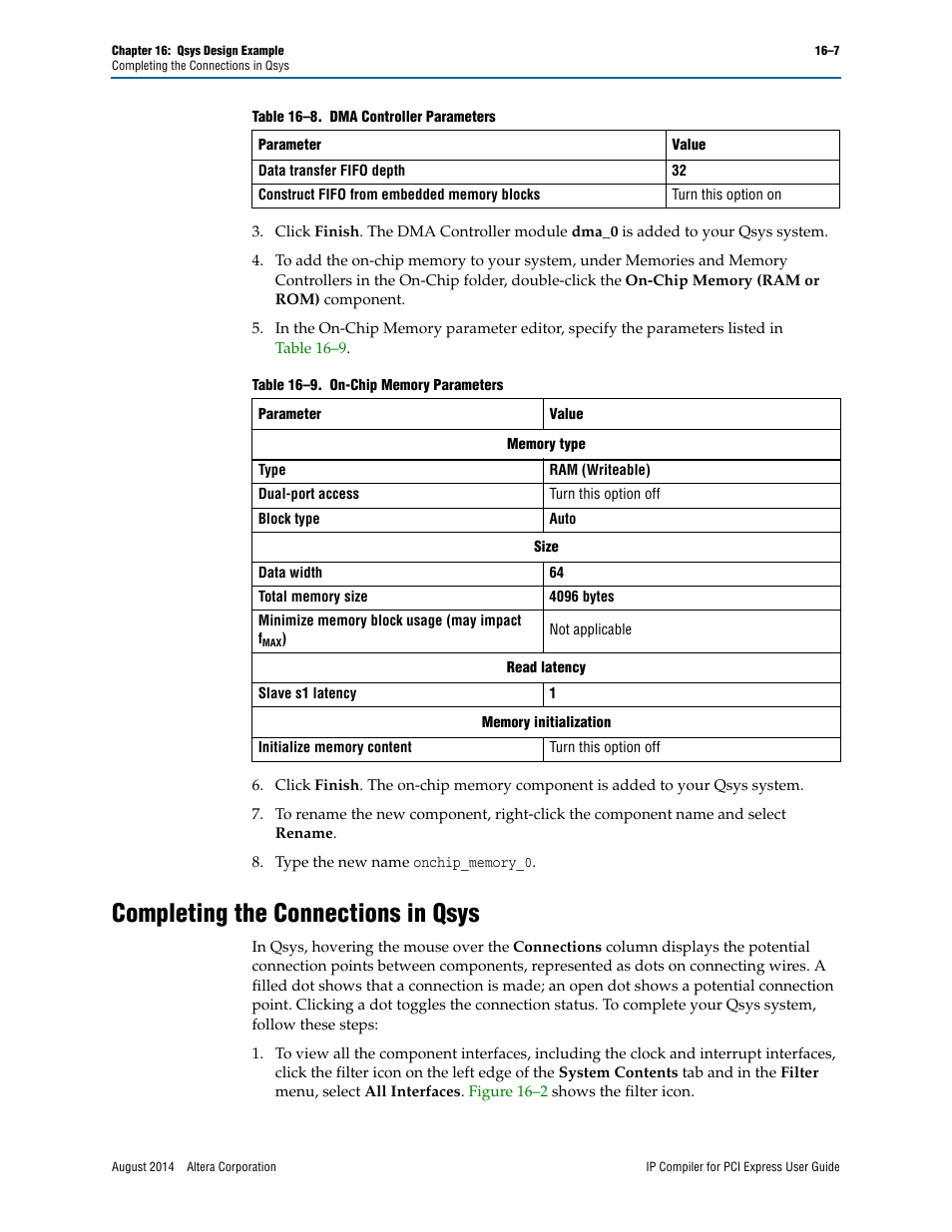 Completing the connections in qsys | Altera IP Compiler for PCI Express User Manual | Page 295 / 372