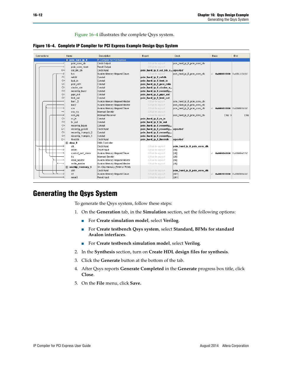 Generating the qsys system | Altera IP Compiler for PCI Express User Manual | Page 300 / 372