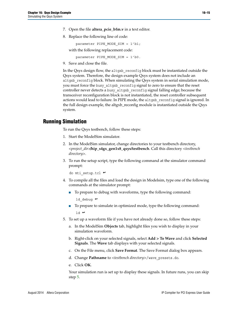 Running simulation | Altera IP Compiler for PCI Express User Manual | Page 303 / 372