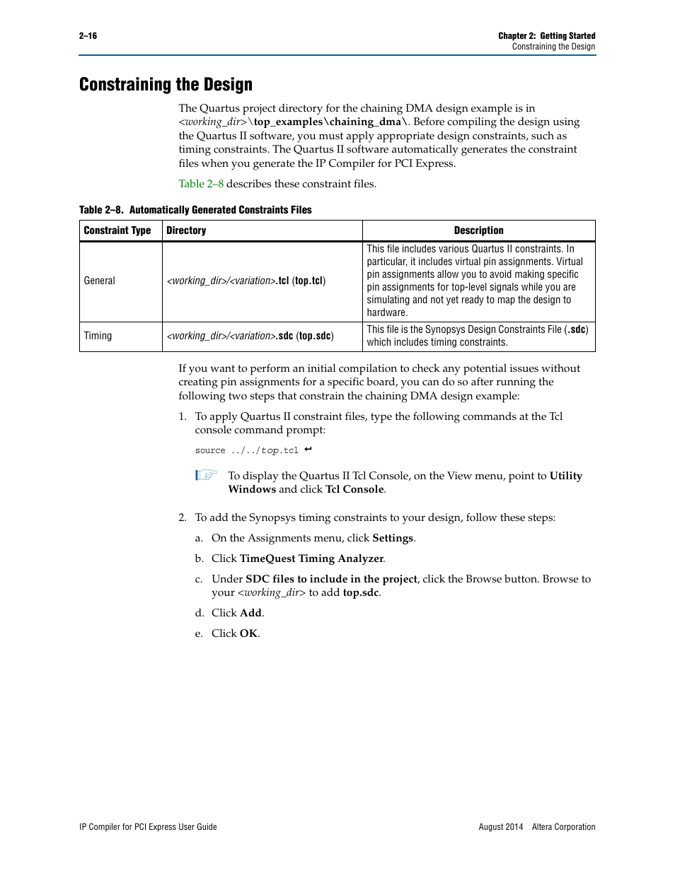 Constraining the design | Altera IP Compiler for PCI Express User Manual | Page 32 / 372