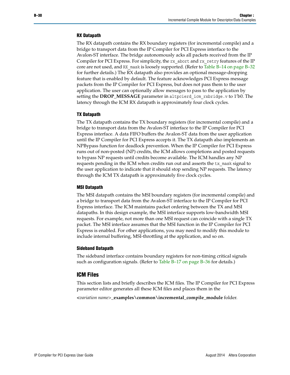Icm files, Rx datapath, Tx datapath | Msi datapath, Sideband datapath | Altera IP Compiler for PCI Express User Manual | Page 348 / 372