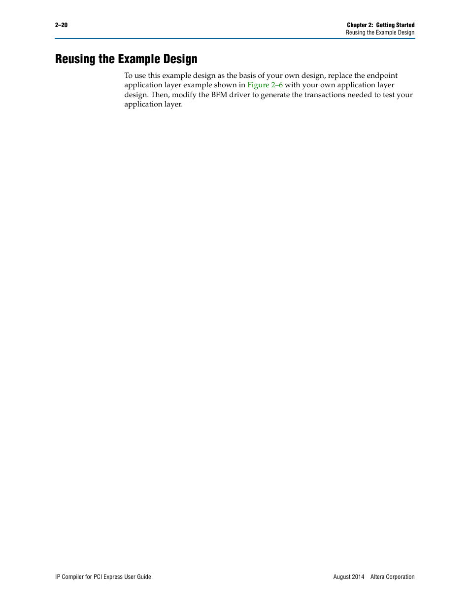 Reusing the example design | Altera IP Compiler for PCI Express User Manual | Page 36 / 372