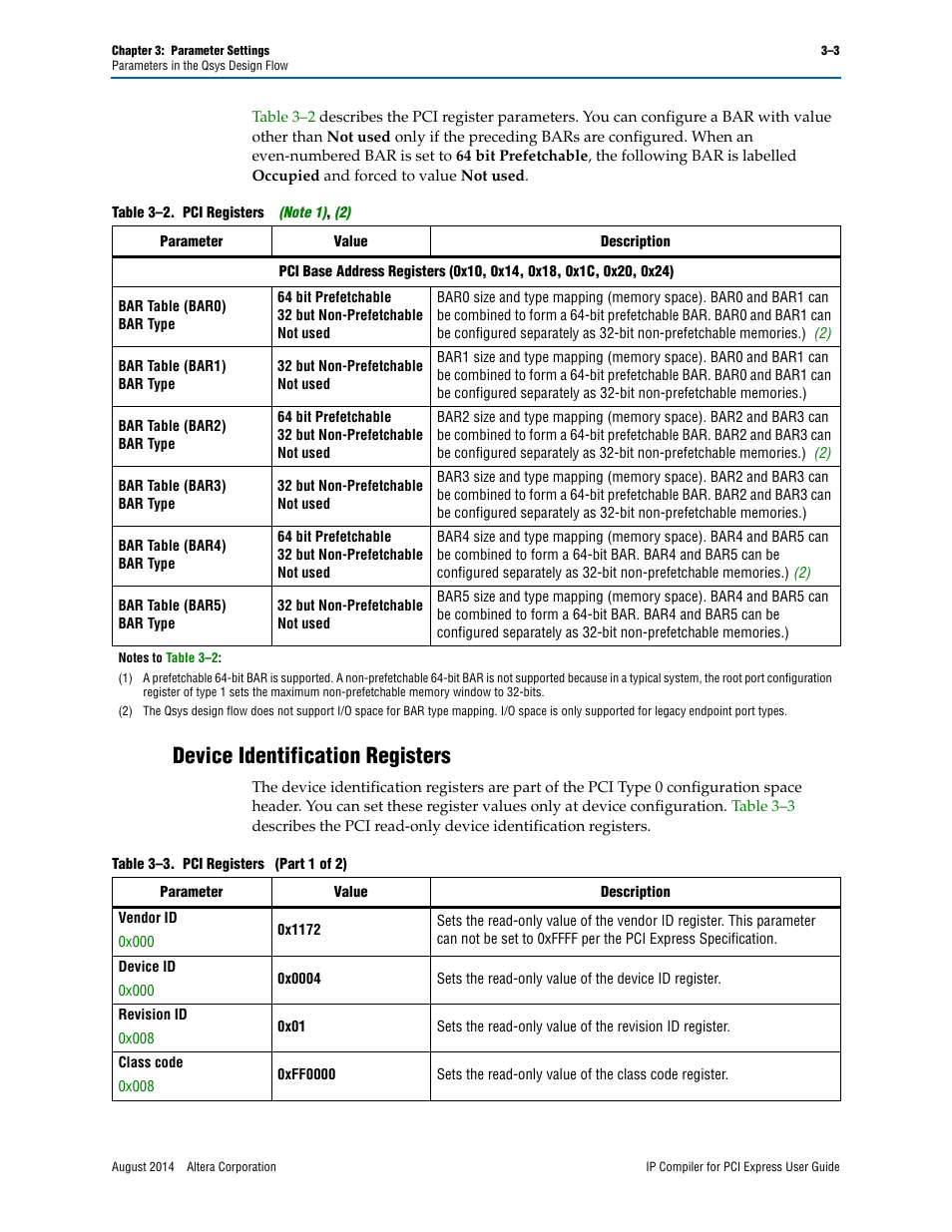 Device identification registers | Altera IP Compiler for PCI Express User Manual | Page 39 / 372