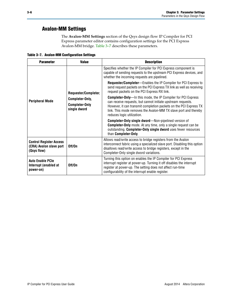 Avalon-mm settings | Altera IP Compiler for PCI Express User Manual | Page 42 / 372
