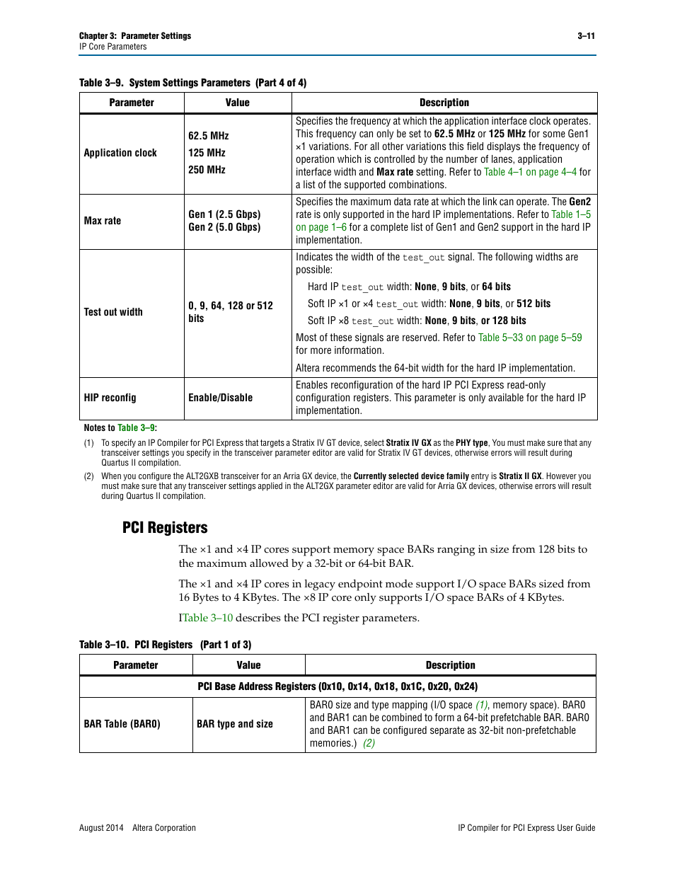 Pci registers | Altera IP Compiler for PCI Express User Manual | Page 47 / 372