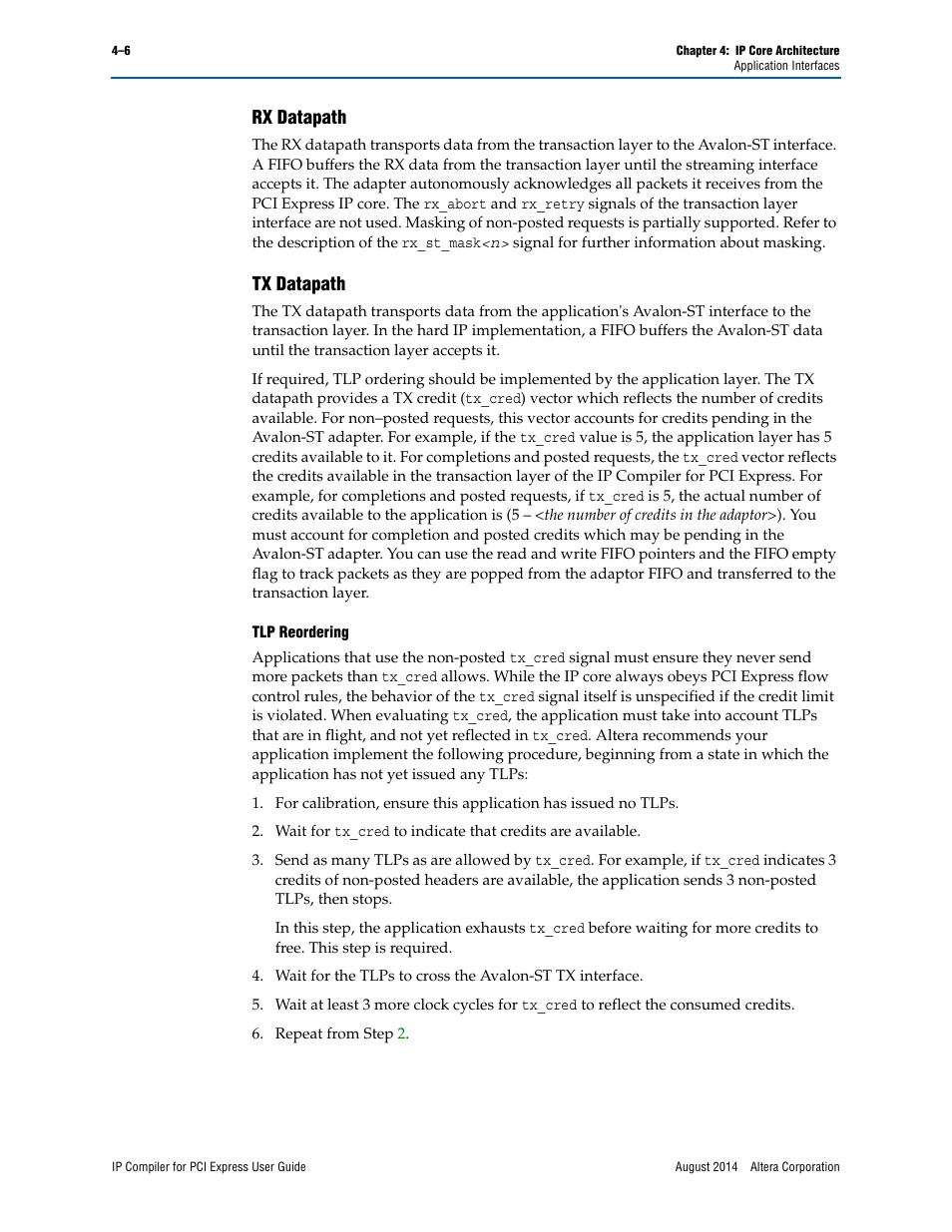 Rx datapath, Tx datapath | Altera IP Compiler for PCI Express User Manual | Page 64 / 372