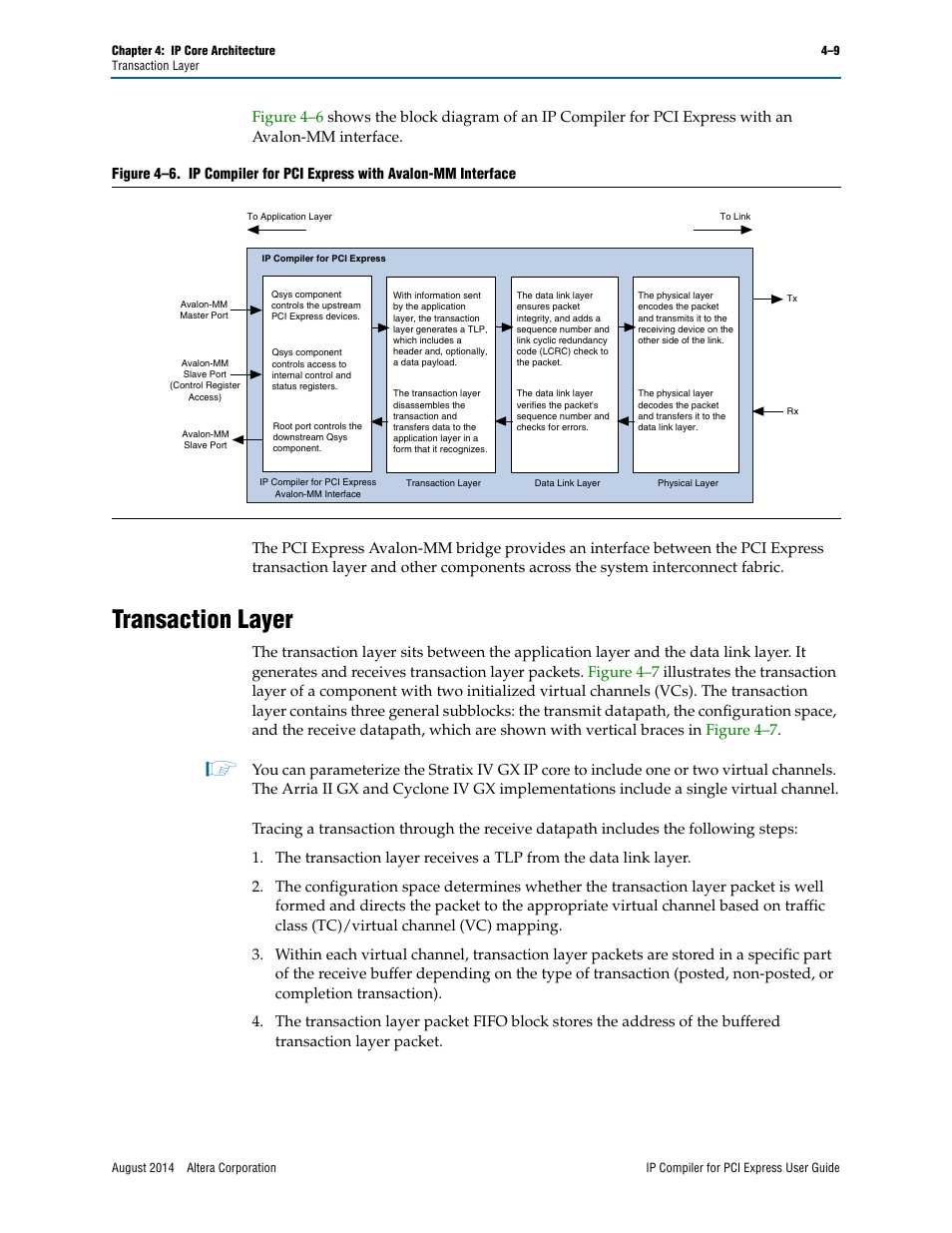 Transaction layer | Altera IP Compiler for PCI Express User Manual | Page 67 / 372