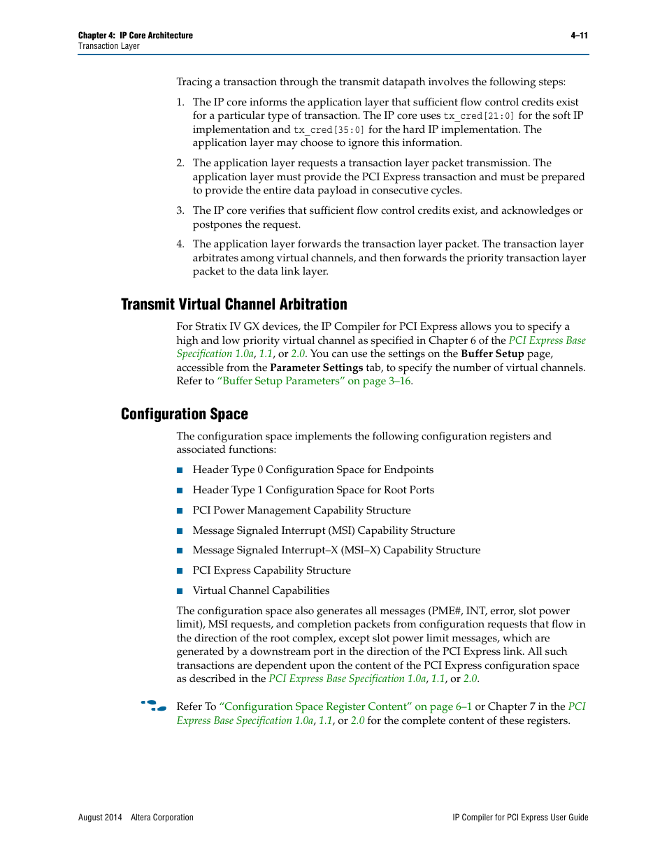 Transmit virtual channel arbitration, Configuration space | Altera IP Compiler for PCI Express User Manual | Page 69 / 372