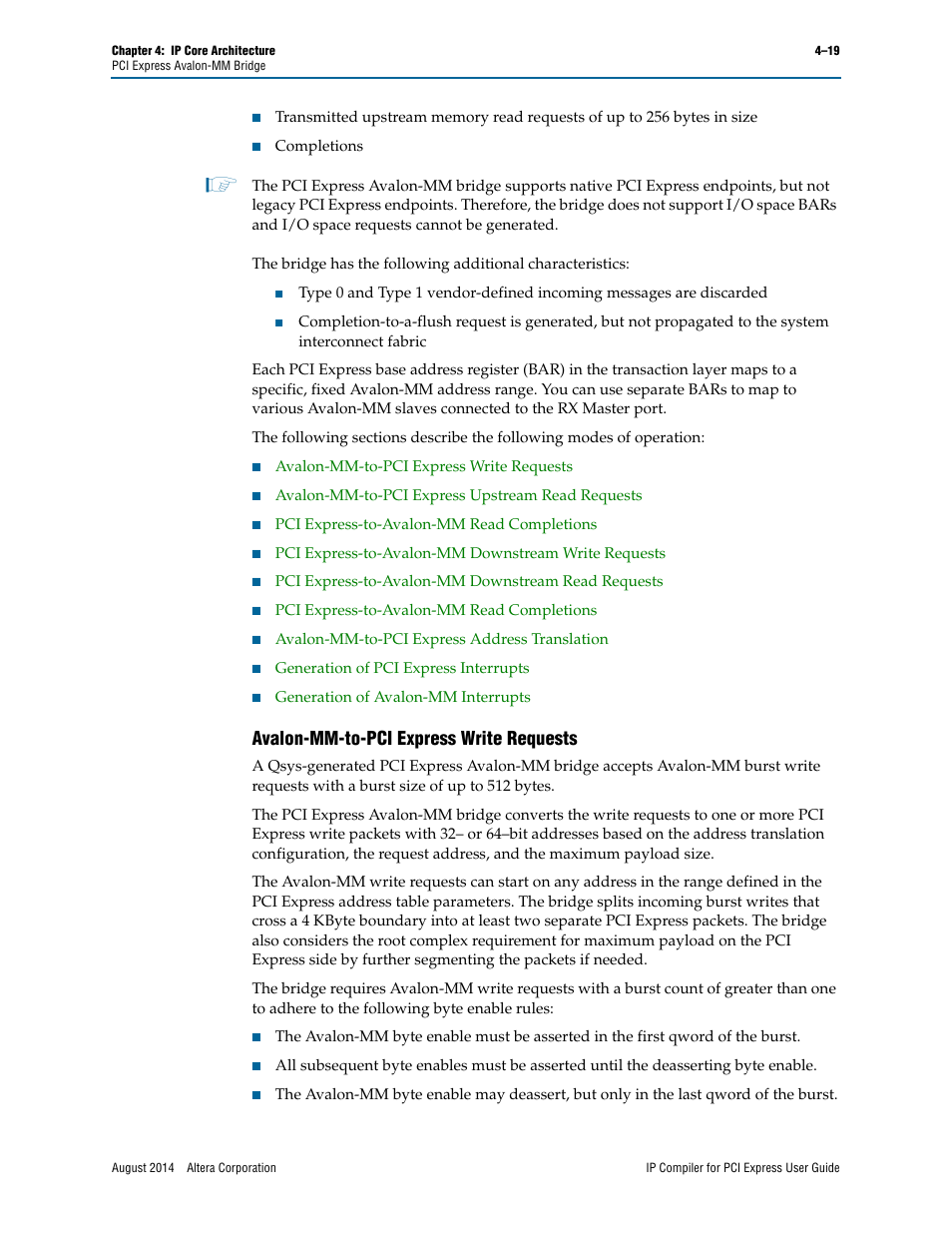 Avalon-mm-to-pci express write requests | Altera IP Compiler for PCI Express User Manual | Page 77 / 372