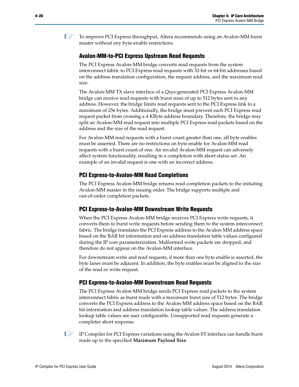 Avalon-mm-to-pci express upstream read requests, Pci express-to-avalon-mm read completions, Pci express-to-avalon-mm downstream write requests | Pci express-to-avalon-mm downstream read requests | Altera IP Compiler for PCI Express User Manual | Page 78 / 372