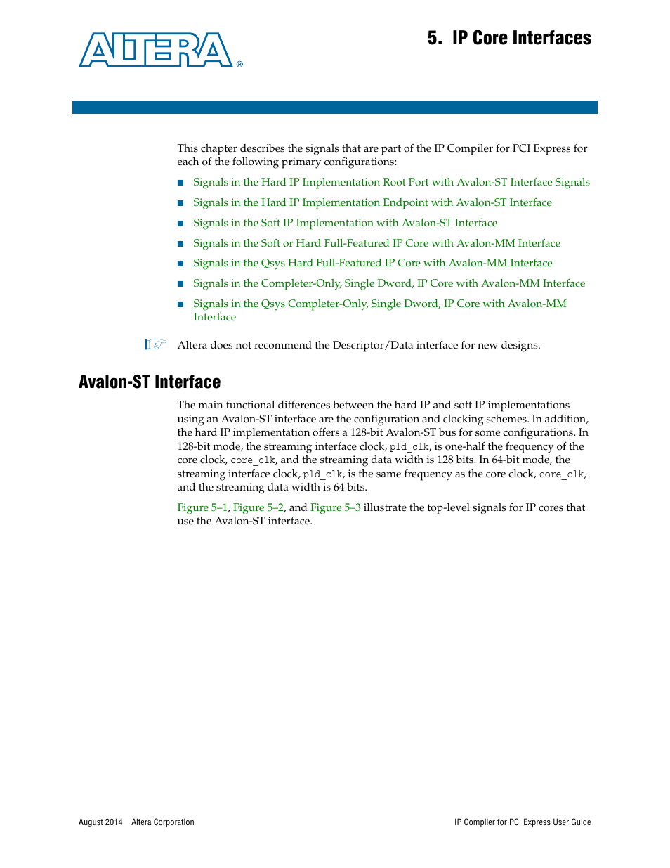 Ip core interfaces, Avalon-st interface | Altera IP Compiler for PCI Express User Manual | Page 87 / 372