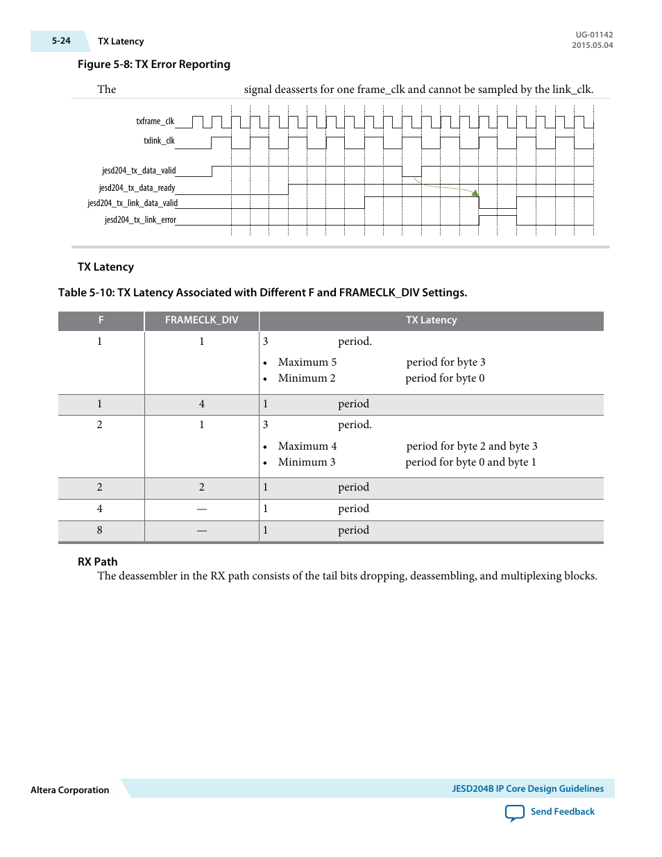 Tx latency, Rx path | Altera JESD204B IP User Manual | Page 105 / 158