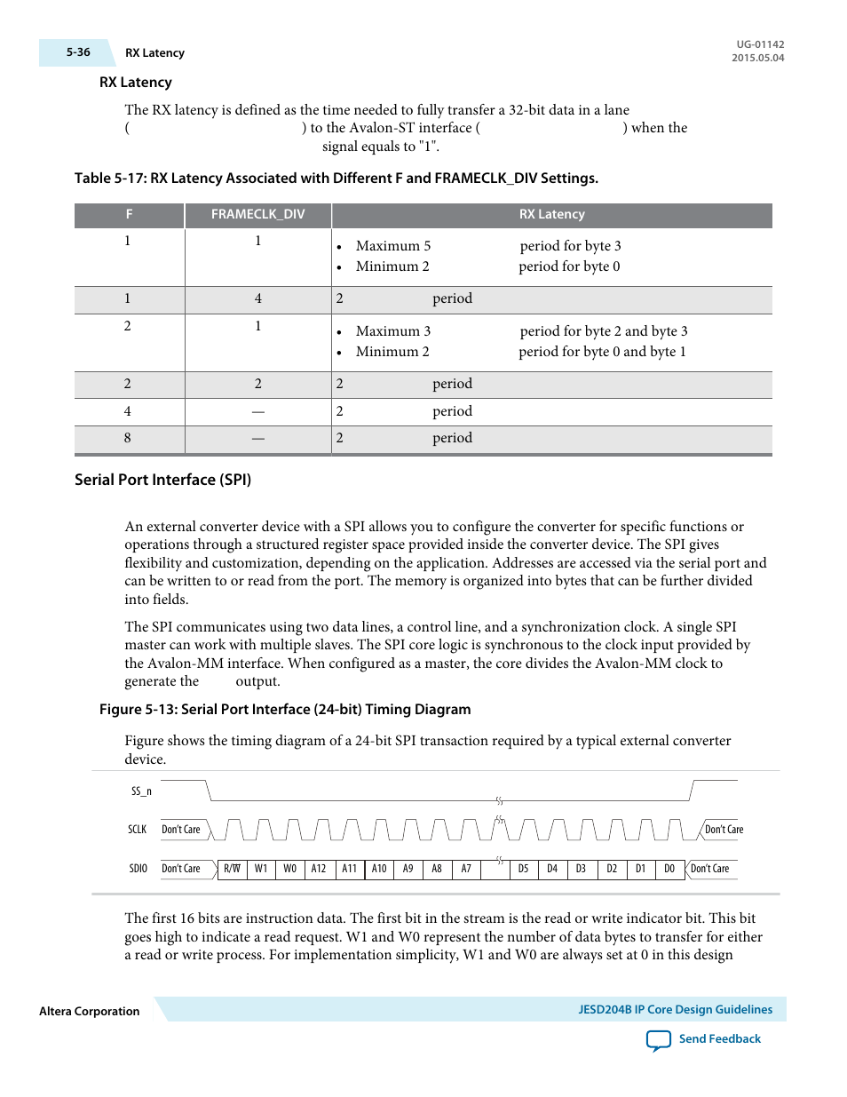 Rx latency, Serial port interface (spi) | Altera JESD204B IP User Manual | Page 117 / 158